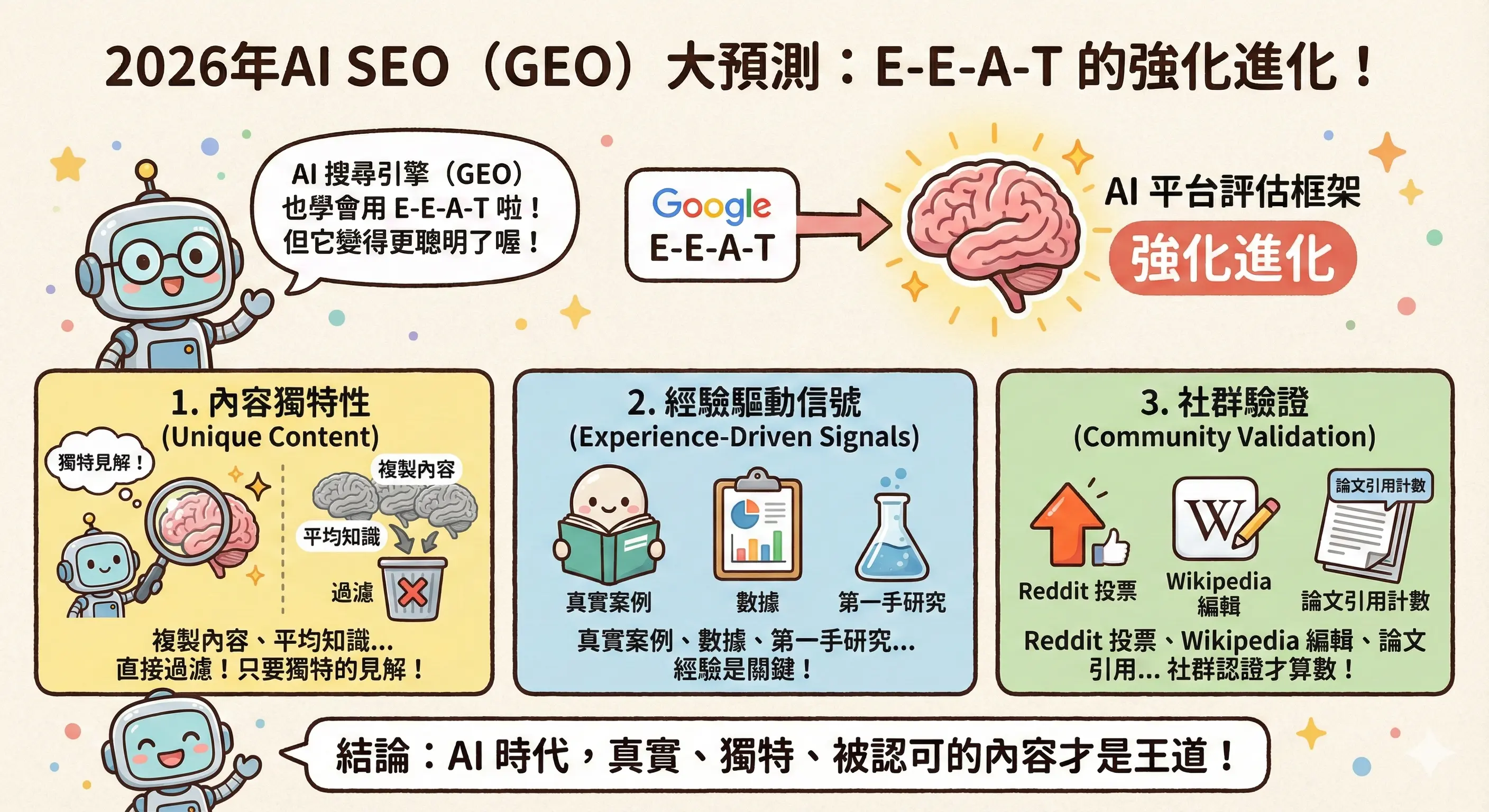 2026 年AI SEO(GEO)預測:E-E-A-T 的強化進化