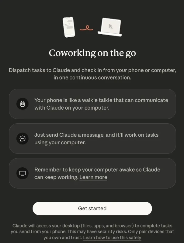 Claude App 中的dispatch 按下後會與Claude desktop配對